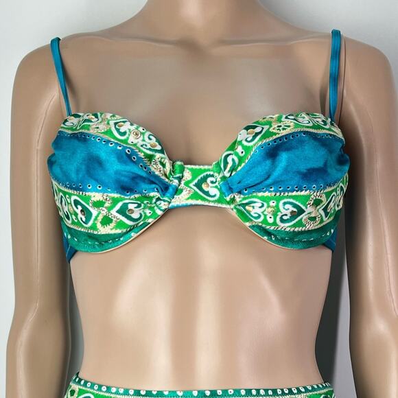 Gottex Vintage Underwire High Leg Teal Blue Two Piece Bikini Set - Picture 5 of 15